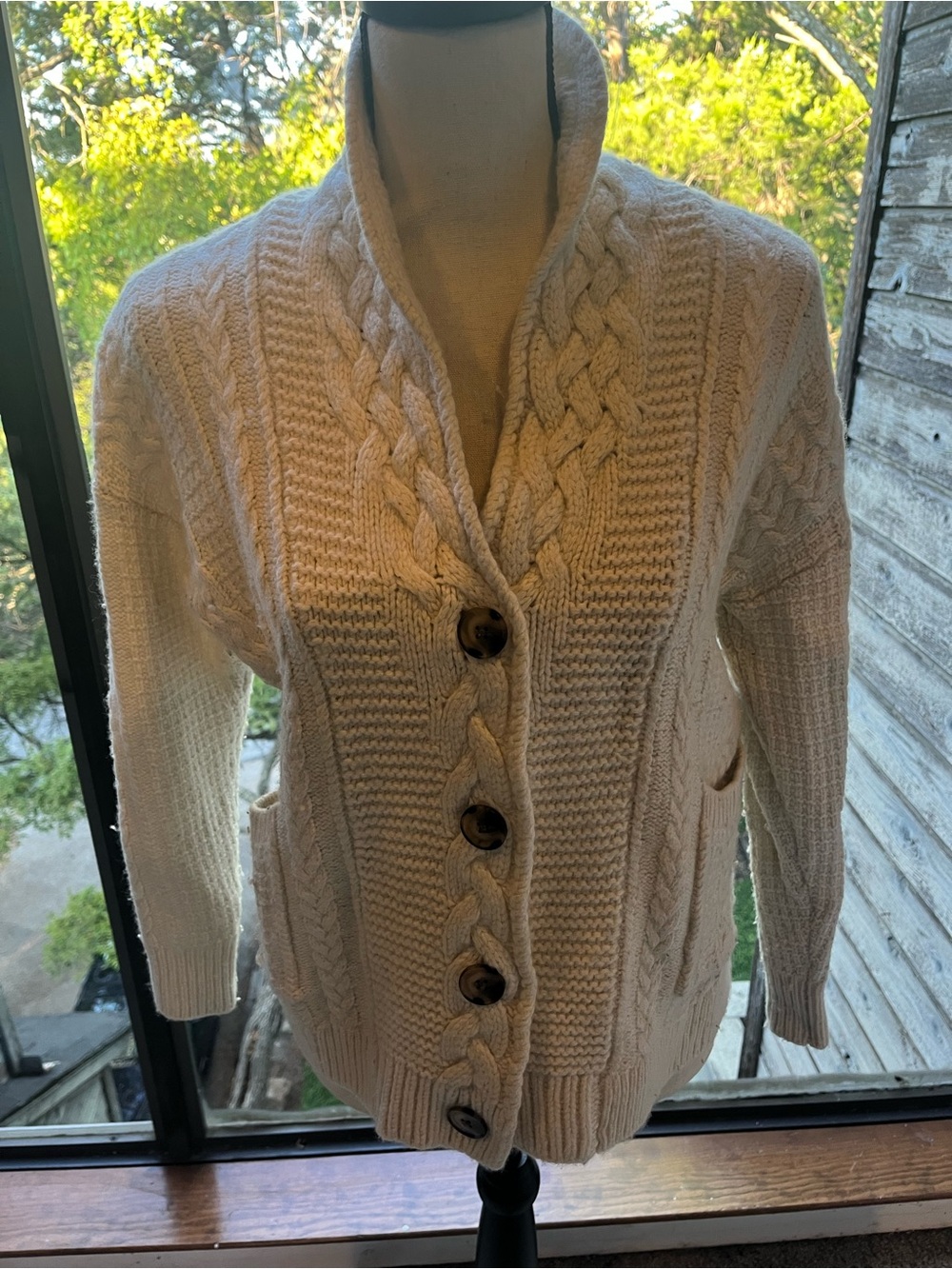 Reiss Cream Cable-Knit Button Cardigan